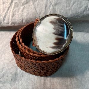 Leather braid shell buckle belt 39”